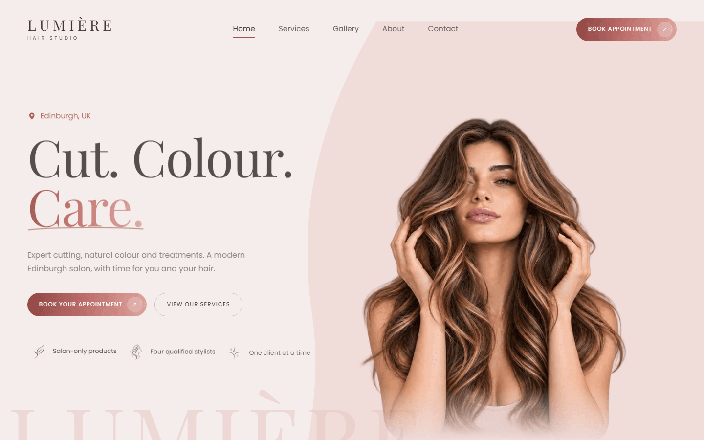 Lumière Hair Studio website homepage